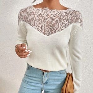 Cozy White Floral Lace Sheer Sweater